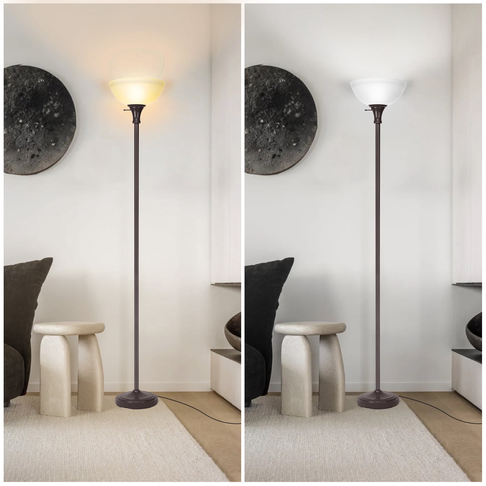 HonoDing 72-inch Elegant Vintage Art Deco Floor Lamp with Frosted White Glass Shade(Brown)