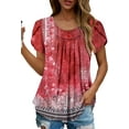 thumbnail image 3 of KISSMODA Women Tunic Tops Dressy Casual Summer Short Sleeve Shirts Floral Loose Fit Pleated Boho Top S-3XL, 3 of 5