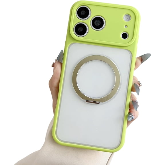 Liquid Silicone Camera Protect Matte Ring Bracket Magnetic Phone Case for iPhone, Compatible with (iPhone 13 Pro,Green)