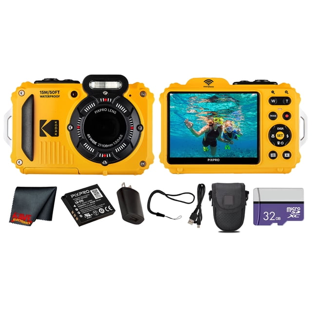 Kodak PIXPRO WPZ2 Digital Camera (Yellow) (WPZ2YL) + 32GB Card + Case + Cleaning Cloth