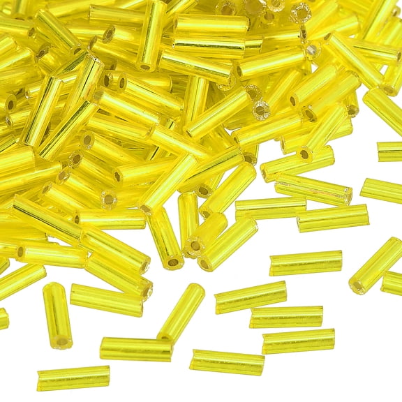 Uxcell 1300 Pack Glass Bugle Beads, 6x1.7mm Tube Mini Loose Glass Seed Spacer Bead for DIY (Lemon Yellow)