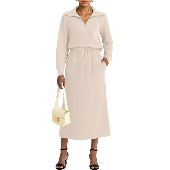 MINTREUS Women's 2 Piece Skirt Sets Fall Knit Long-Sleeved Zipper Top Lounge Travel Outfits Winter Clothing