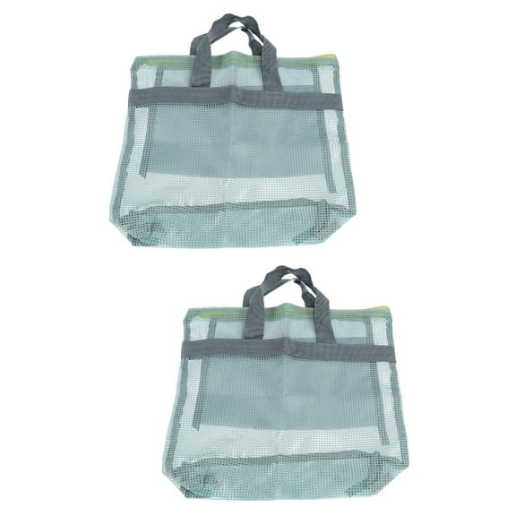 2pcs Portable Mesh Beach Tote Bag Large-capacity Washing Storage Bag Swimming Pool Bag Picnic Tote with Zippered Pocket for Women Essentials (Sky-blue)