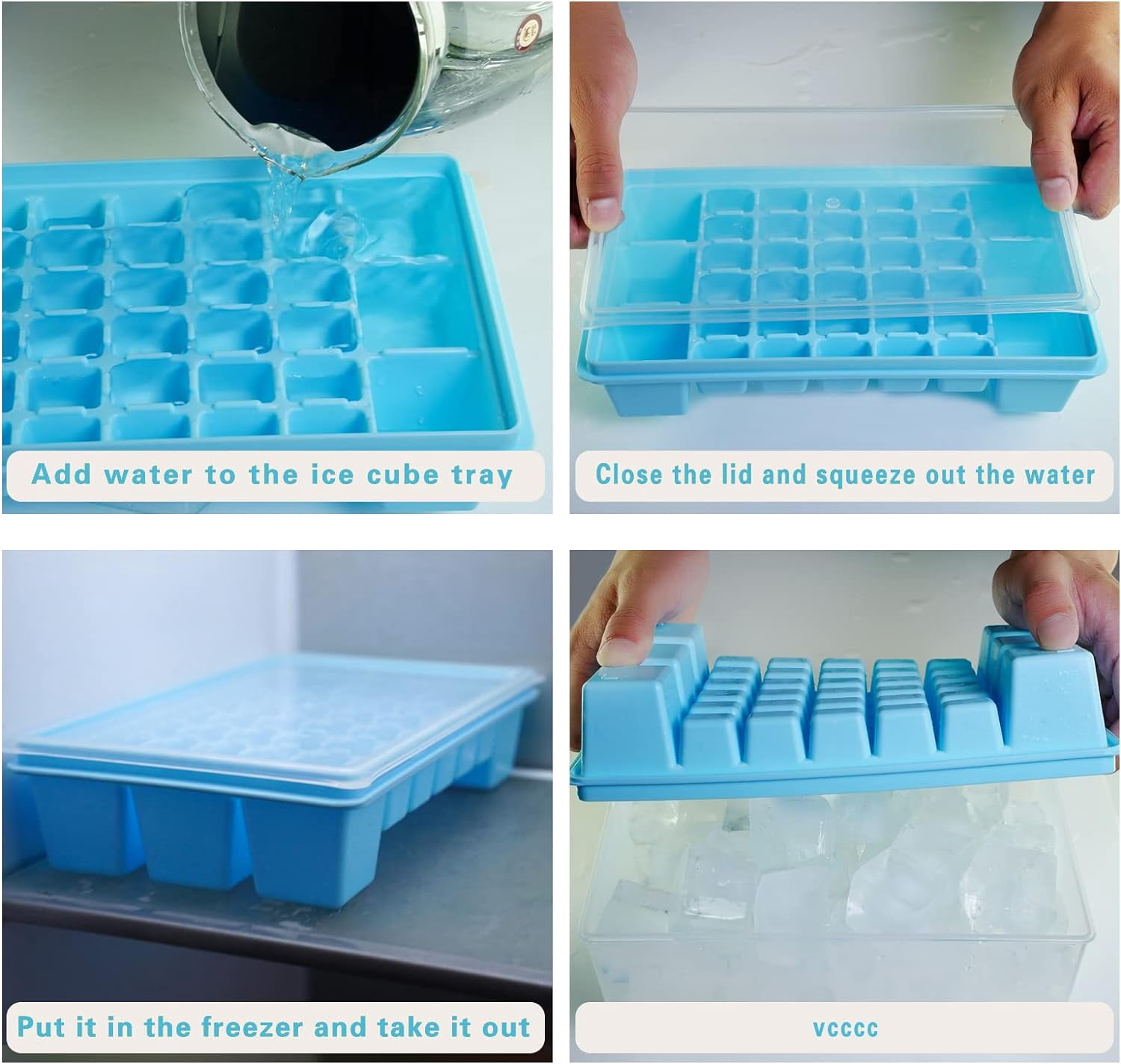 Ice Cube Tray with Lid and Bo - Ice Cube Mold for Refrigerator BPA Free Ice Container with Spoon and Lid Blue Green Powder (Green+110)