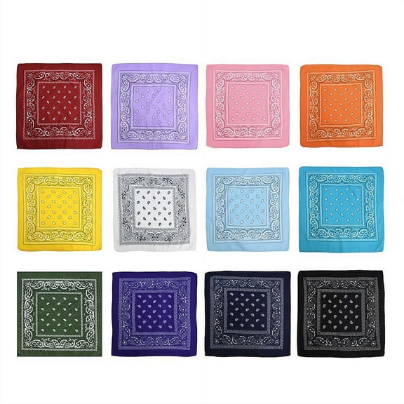 12-Pack of 12x12inch Scarves, Assorted Color Bandanas for Men & Women, Hip Hop Style Hair & Head Scarves