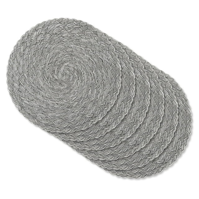 MeyJey Juego de 6 Manteles Individuales Redondos Trenzados de 15", Juego de 6 Manteles Individuales Grandes de Algodón Tejido Antideslizantes Resistentes Al Calor, Gris
