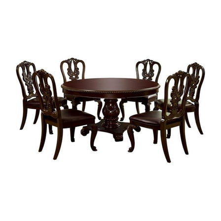 Bowery Hill 7 Piece Round Wood Dining Set in Brown Cherry