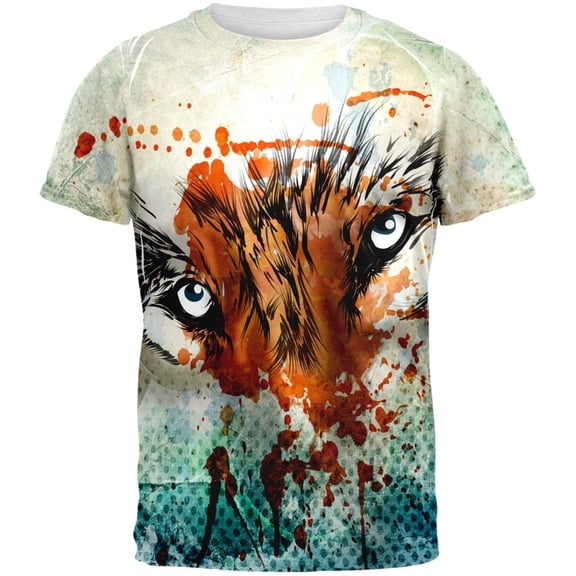 Timber Wolf Watercolor All Over Adult T-Shirt - Medium