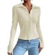 thumbnail image 4 of Camiseta informal ajustada de Color sólido para mujer, rebeca con botones de solapa, camisetas de manga larga con aberturas, Tops de otoño, ropa de calle de Color sólido, 4 of 4