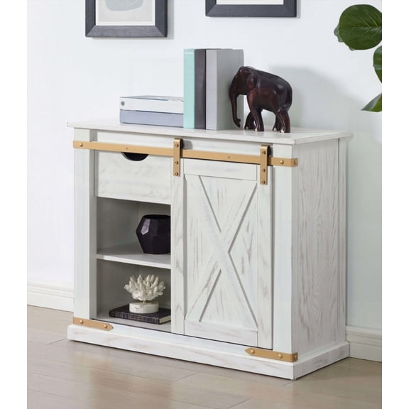 Antique White 1pc Sofa Table in Rustic Style w Metal & Solid Wood & Center Glide Drawers