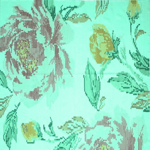 Ahgly Company Indoor Square Botanical Turquoise Blue Coastal Area Rugs, 6' Square