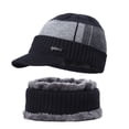thumbnail image 2 of Men's Winter Warm Knit Beanie Hat and Scarf Set - Fleece Lined Visor Beanie Cap with Neck Warmer, 2-Piece Outdoor Thermal Skull Cap, Gray, 2 of 8