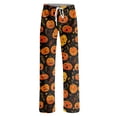 thumbnail image 4 of Womens Halloween Pajama Pants Skeleton Candy Drawstring Funny Sleep Pants Spider Web Bat Elastic High Waist Spooky Pajama Pants, 2XL, 4 of 5