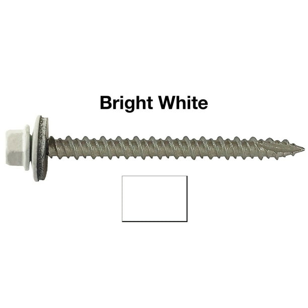 10 Metal Roofing Screws 250 Screws X 2 1 2 Brite White Hex Washer Head Sheet Metal Roof Screw Self Starting Tapping Epdm Washer Colored Head For Corrugated Roofing Walmart Com Walmart Com