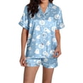 thumbnail image 3 of Trendfront Womens Relaxed 2 Piece Halloween Pajama Set Notched Collar Button Front Short Sleeve Top Elastic Waist Shorts Ghost Print Sleepwear for Women, 3 of 7