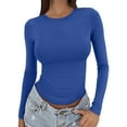 thumbnail image 3 of Baberdicy Long Sleeve Tshirts Shirts for Women Women's Long Sleeve Tops Round Neck Solid Color Slim Fit Casual Layering Tees, Blue3, L, 3 of 7
