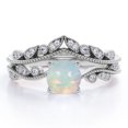 thumbnail image 1 of JeenMata Anillo de Novia de Banda Curva con Ópalo de Roca y Moissanita de Forma Redonda de 1 Quilate en Forma de V - Chapado en Oro Blanco de 18 K sobre Plata, 1 of 6