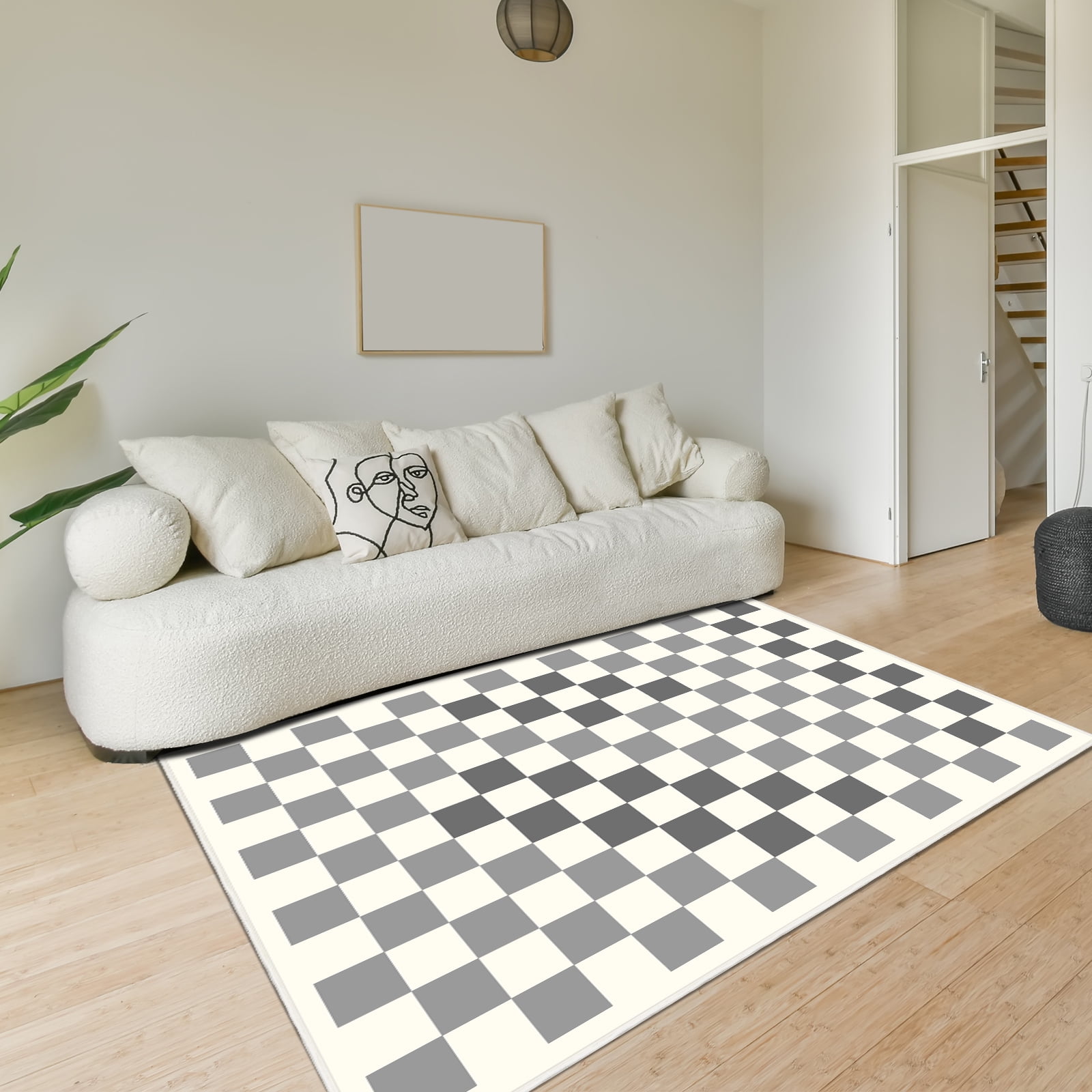 Area Rugs for Bedroom Living Room, 5' x 6.6' Ft Checkered Rug Retro Checkerboard Moroccan Rug Lightweight Outdoor Washable Carpet Rustic Decor for Living Room Bedroom Kitchen Patio(Black/Gray)