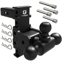 Tyger Auto Adjustable Drop Hitch Tri-Ball Mount with 1-7/8", 2" and 2-5/16" Towing Balls | Fits 2" Receivers | EZ-Align System | 12500 lbs GTW | Carbon Steel | Trailers Boats ATVs RVs | TG-DB6U12058