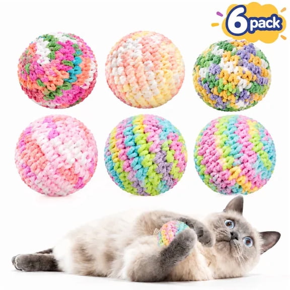 6 Pack Cat Balls with Bells, Handmade Crochet Cat Ball Toys for Indoor Cats & Kittens, Soft Interactive Toys for Fetch, Chase, Exercise and Self Play