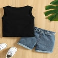 thumbnail image 4 of Baby Toddler Boys Summer Outfit Set  Neck Sleeveless Letter Print Tank Tops with Ripped Denim Shorts, 4 of 6