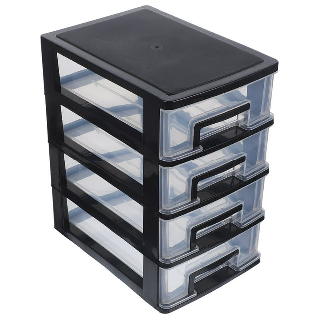 LNGOOR Four-layer Storage Cabinet Plastic Drawer Type Closet Portable Multifunction Dustproof Storage Rack Organizer Furniture (Black and Transparent)