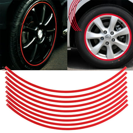 Red Reflective Car Motorcycle Wheel Rim Tape Stripe Decal Sticker 8mm