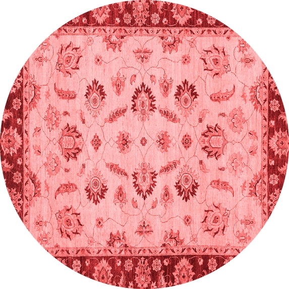 Ahgly Company Machine Washable Indoor Round Oriental Red Traditional Area Rugs, 3' Round
