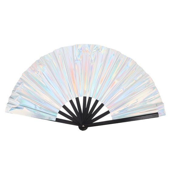 NIAIZEK Silver Holographic PVC Tai Chi Fan, Foldable and Stylish, for Parties and Events