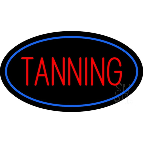 Red Oval Tanning Animated LED Neon Sign 20 x 37 - inches, Black Square Cut Acrylic Backing, with Dimmer - Bright and Premium built indoor LED Neon Sign for Defence Force.