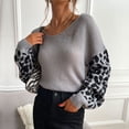thumbnail image 4 of Suéter de manga de leopardo para mujer, jersey informal holgado con cuello en V, Top de punto con costura de leopardo, suéter de manga larga con farol, 4 of 6