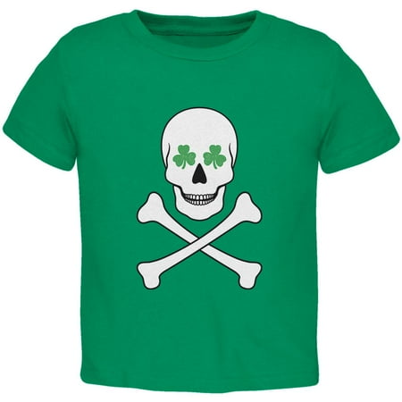 St. Patrick's Day - Skull & Crossbones Shamrock Eyes Kelly Green Toddler T-Shirt
