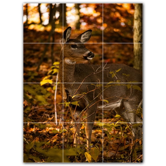 Picture-Tiles.com: Deer Ceramic Tile Wall Mural WAL500454-34S. 12.75"W x 17"H using (12) 4.25" x 4.25" Ceramic Tiles-Satin Finish