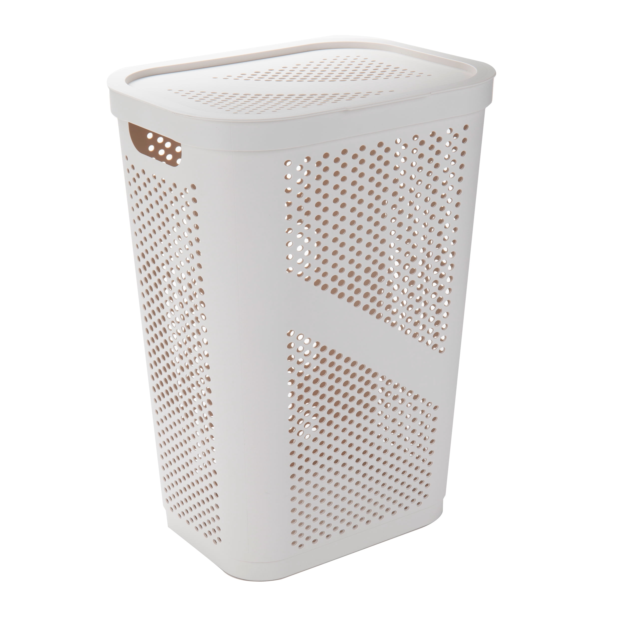 Mind Reader 60L Slim Laundry Hamper, Lid, Ventilated, Plastic, 17.25"L x 13.75"W x 23.5"H, Ivory