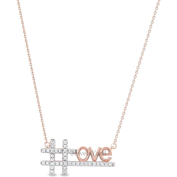 JewelsYard Hashtag Love Fashion Pendant Necklace Christmas Gift for Women In Real 925 Sterling Silver 14K Rose Gold Finish Round Cut White Diamond