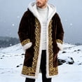 thumbnail image 2 of Unisex Red Leather Stylish Long Coat Christmas Santa Claus Shearling Hooded Trench Coat, 2 of 4