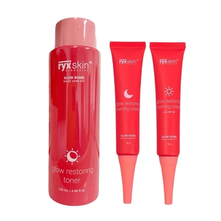 Ryx Skin GLOW BOMB Restoring Toner, Evening Cream & Day Cream- Big Size