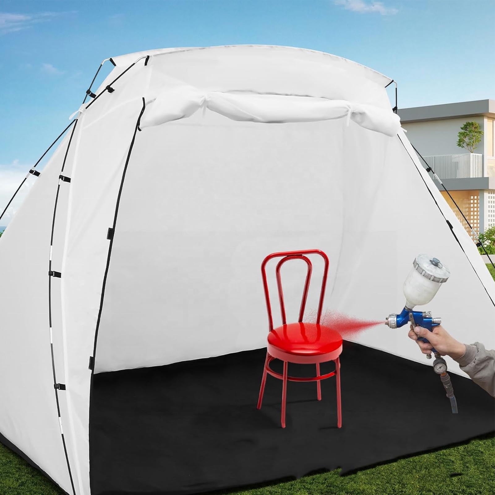 YAHHU Paint Booth Tent Built in Floor Mesh Screen Wind Proof Large Capacity Portable Spray Paint Shelter for Furniture Painting, 8.5 x 6 x 5.5 ft / 2.59 x 1.83 x 1.68 m