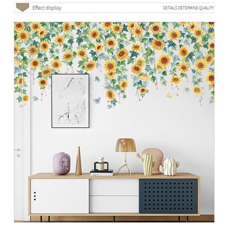 Sunflower Wall Stickers Hanging Vines Floral Wall Art Decal DIY Peel and Stick Art Decor for Baby Nursery Boys Girls Kids Toddler Bedroom Playroom Classroom glass stickers
