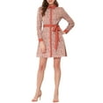 thumbnail image 1 of Unique Bargains Robe Chemise à Manches Longues Vintage Florale avec Col Contrastant et Boutons pour Femmes Rose m, 1 of 6