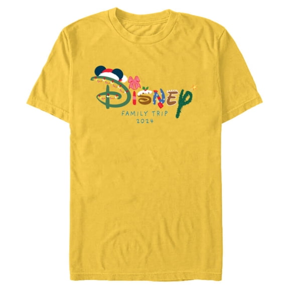 Disney Festive Fill Logo Christmas Holiday Family Trip 2024 - Short Sleeve Blended T-Shirt for Adults - Customized-Yellow