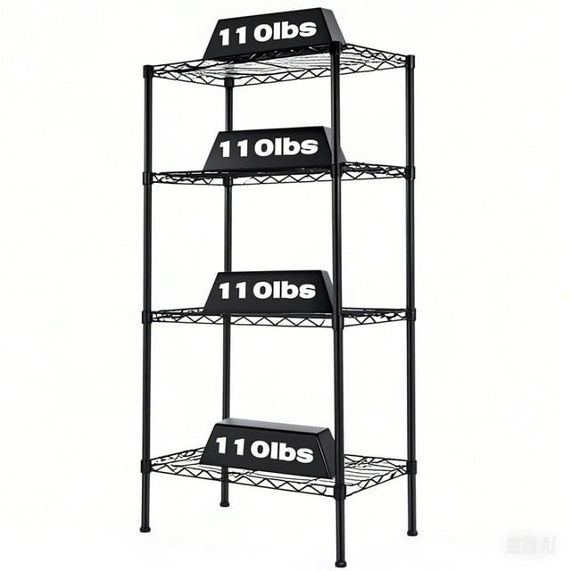 4 Tier Steel Storage Storage Shelves, Shelving Unit, 440LBS Weight Capacity, 23.6"W x 13.7"D x 47"H Garage Tool Storage Rack Adjustable Wire Organizer Shelf