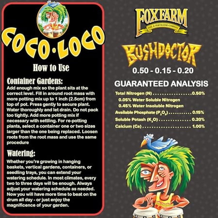 FoxFarm Bush Doctor Coco Loco Potting Mix, 2cu ft - Extends Your Watering Schedule, Triple-Washed to Reduce Salt Content - Perfect for Cultivating Healthy Plants