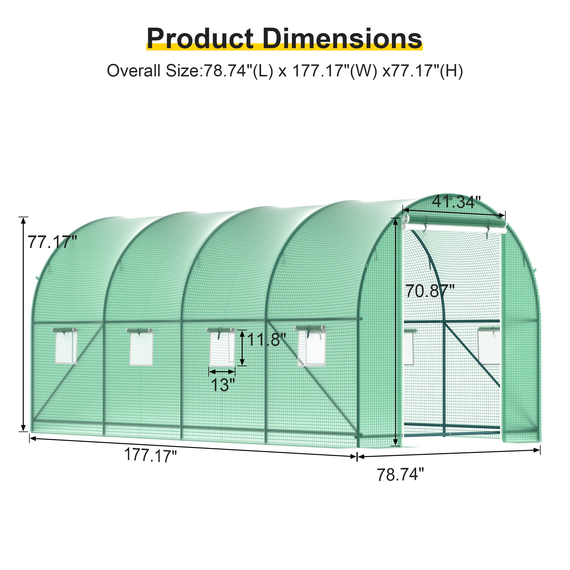 GOJOOASIS Outdoors Heavy Duty 15 x 7 x 7 FT Portable Greenhouse with 8 Ventilated Screen Windows & Rolling Zipper Door