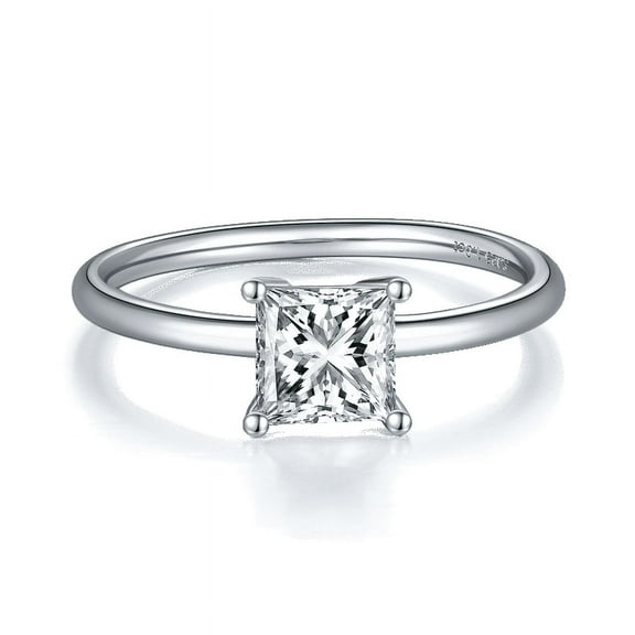1 Carat Princess Cut Moissanite Solitaire Diamond Engagement Ring Promise Ring In 18K White Gold Plating Over Silver