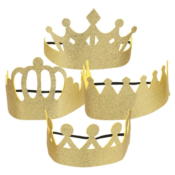 GOOHOCHY 4Pcs Toddler Crown Play Crown for Kids Stretchy Band Reusable Birthday Hats for Boys and Girls