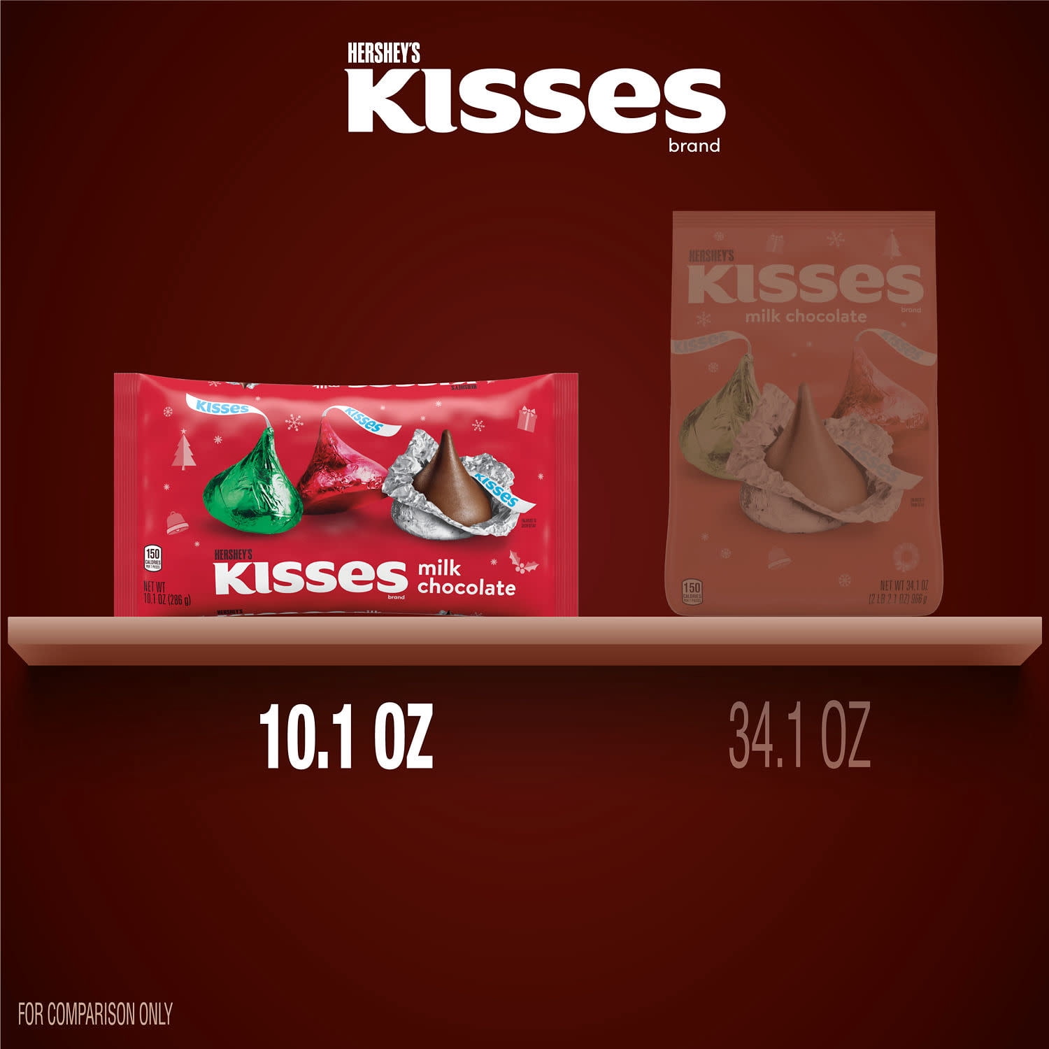 Hershey's Kisses Milk Chocolate Christmas Holiday Candy, Bag 10.1 oz