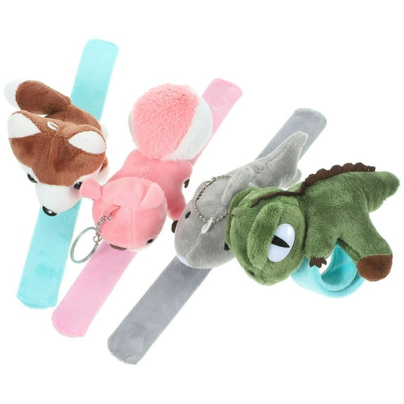 OUNONA Durable Stuffed Dinosaur Slap Bracelets for Kids 4Pcs Safe to Play