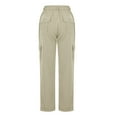 thumbnail image 5 of Olyvenn Women Cargo Pant Casual Stretch Elastic Waist Flat Front Straight Leg Long Pants Winter Spring Cuffed Hem Work Trousers Khaki 10, 5 of 8
