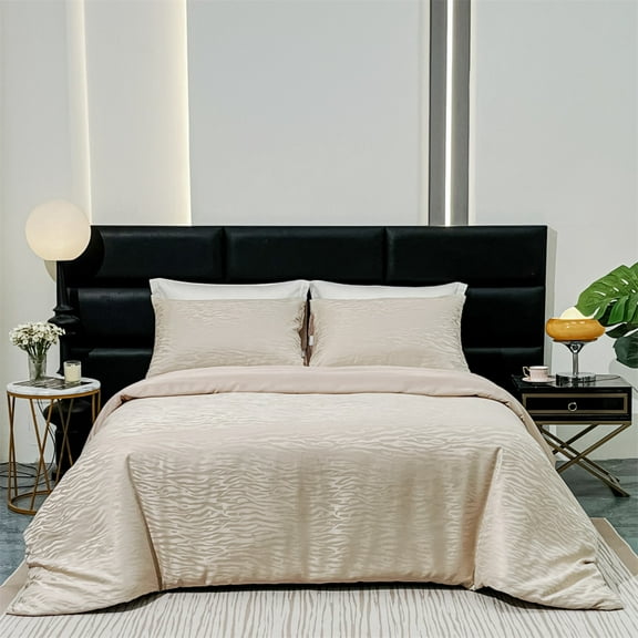 Zebra - Textured 3 - Piece Bedding Set - Beige Satin Finish, Machine Washable, Ideal for Modern Chic Bedrooms